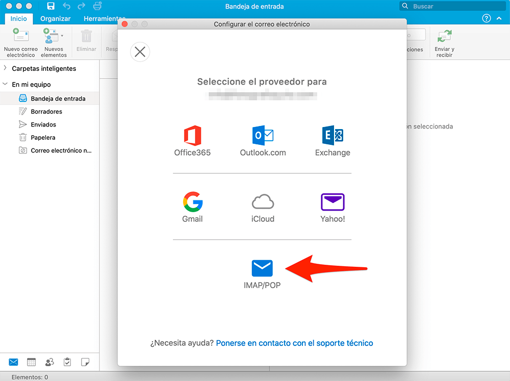 Outlook macOS Seleccione el proveedor para... IMAP/POP