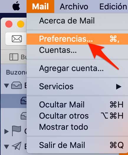 macOS MAC Mail configurar mail POP: Abrir preferencias 